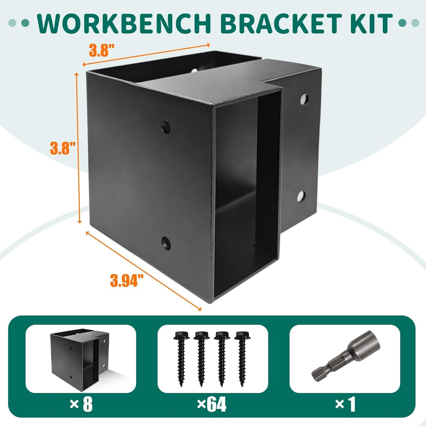 Workbench Corner Brackets Kits, Heavy Duty Steel 2x4 Corner Brackets for Work Table, DIY Custom Workbench, Garage Shelves (Black-8 Pack)