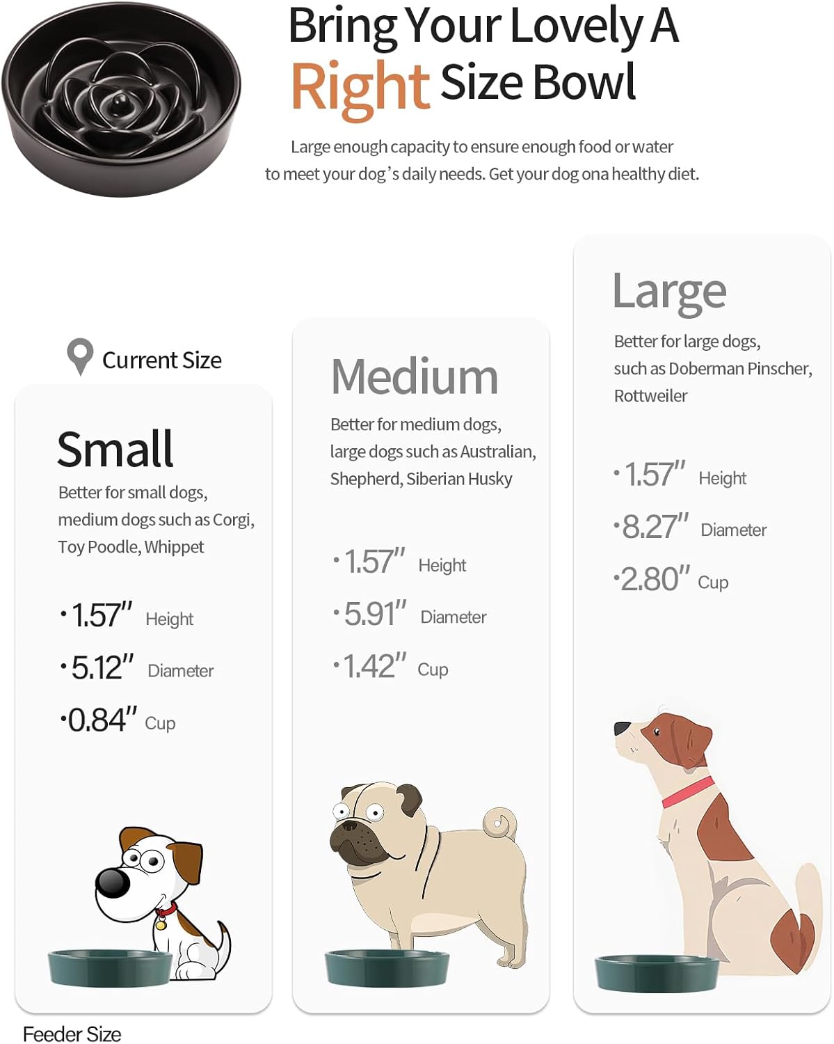 Black Ceramic Dog Bowl Slow Feeder for Medium and Large Breed,1.5 Cup 8.26 in Slow Feeding Bowl,Puzzle Dog Food Bowl for Fast Eater,Maze Dish for Fast Eater