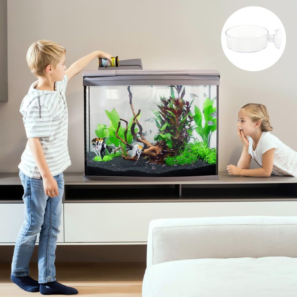 2 Pack 60mm Aquarium Shrimp Feeder Dish with Suction Round Clear Fish Tank Food Tray Container Feeder Bowl Prevent Food Spilling
