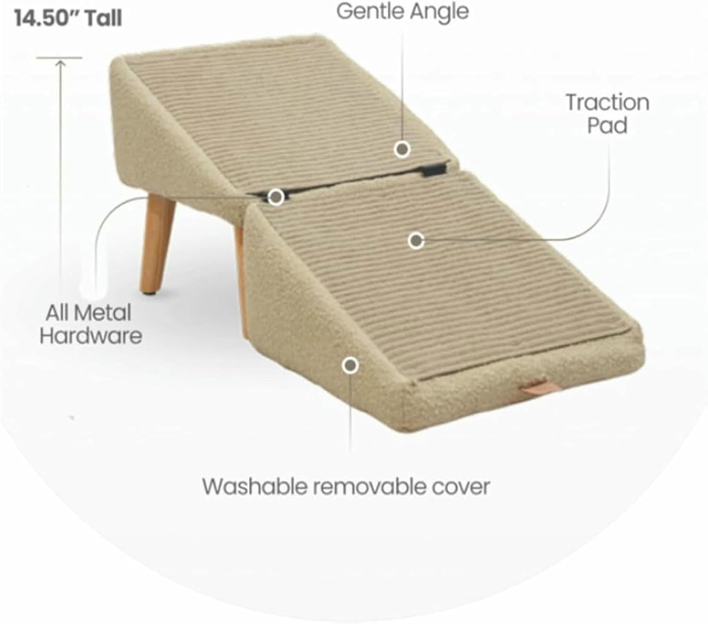 Split Ottoman Dog Ramp, 2-in-1 Convertible Wooden Home Step Stool DogRamp Stairs, Dog Chair with Ramp for Bed, Dogs Ramp and Ottoman for Large and Small Dogs