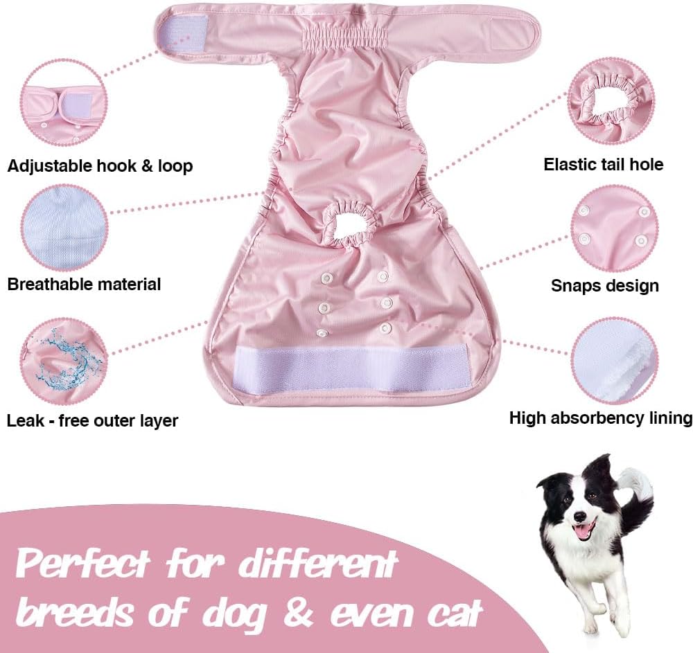 Washable Dog Diapers Female(3 Pack), Highly Absorbent and Breathable Dog Incontinence Diapers Female Reusable Dog Heat Diapers Female Dog Diapers, M