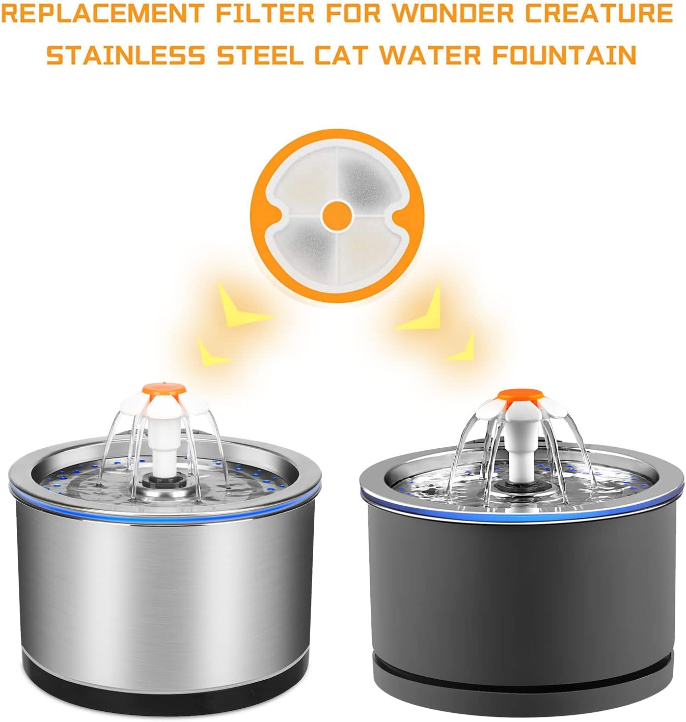 Wonder Creature Cat Fountain Filter Replacement, 4/8/12/4+4/8+8 Filters Pack for 2L/67oz Automatic Cat Fountain (4 Pack)