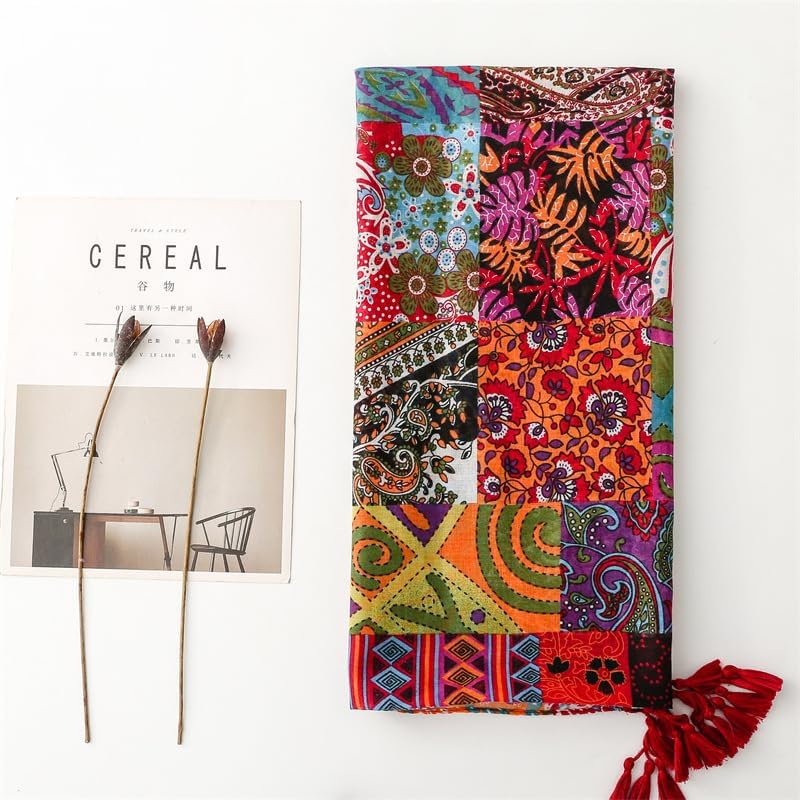 WZX Boho Scarf for Women Lightweight Floral Printed Scarves Fashion Shawl Wraps for All Season