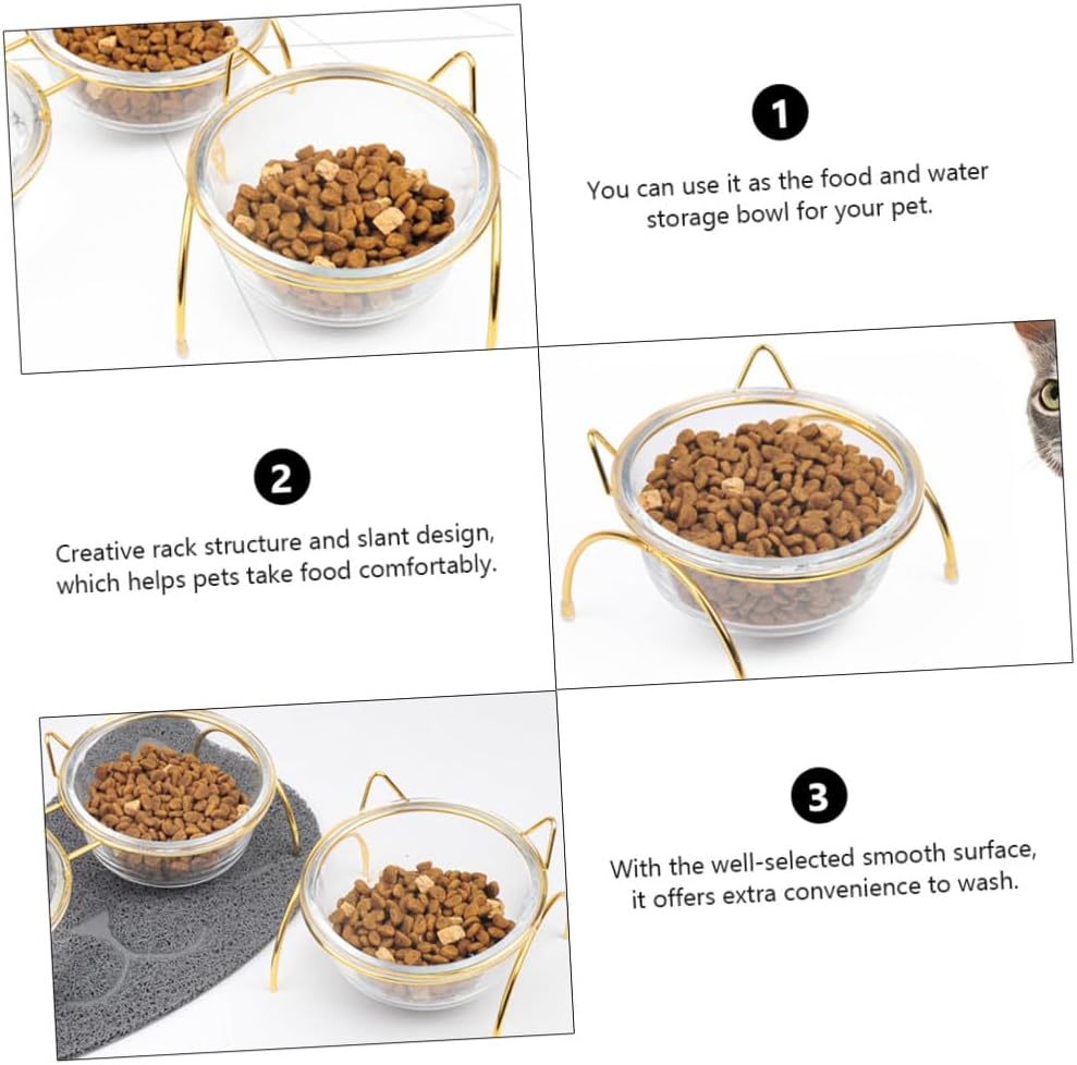 Milisten Raised Glass Pet Bowl with Tilted Stand, Elevated Cat and Dog Feeding Dish, Single Slant Food Bowl for Comfortable Eating