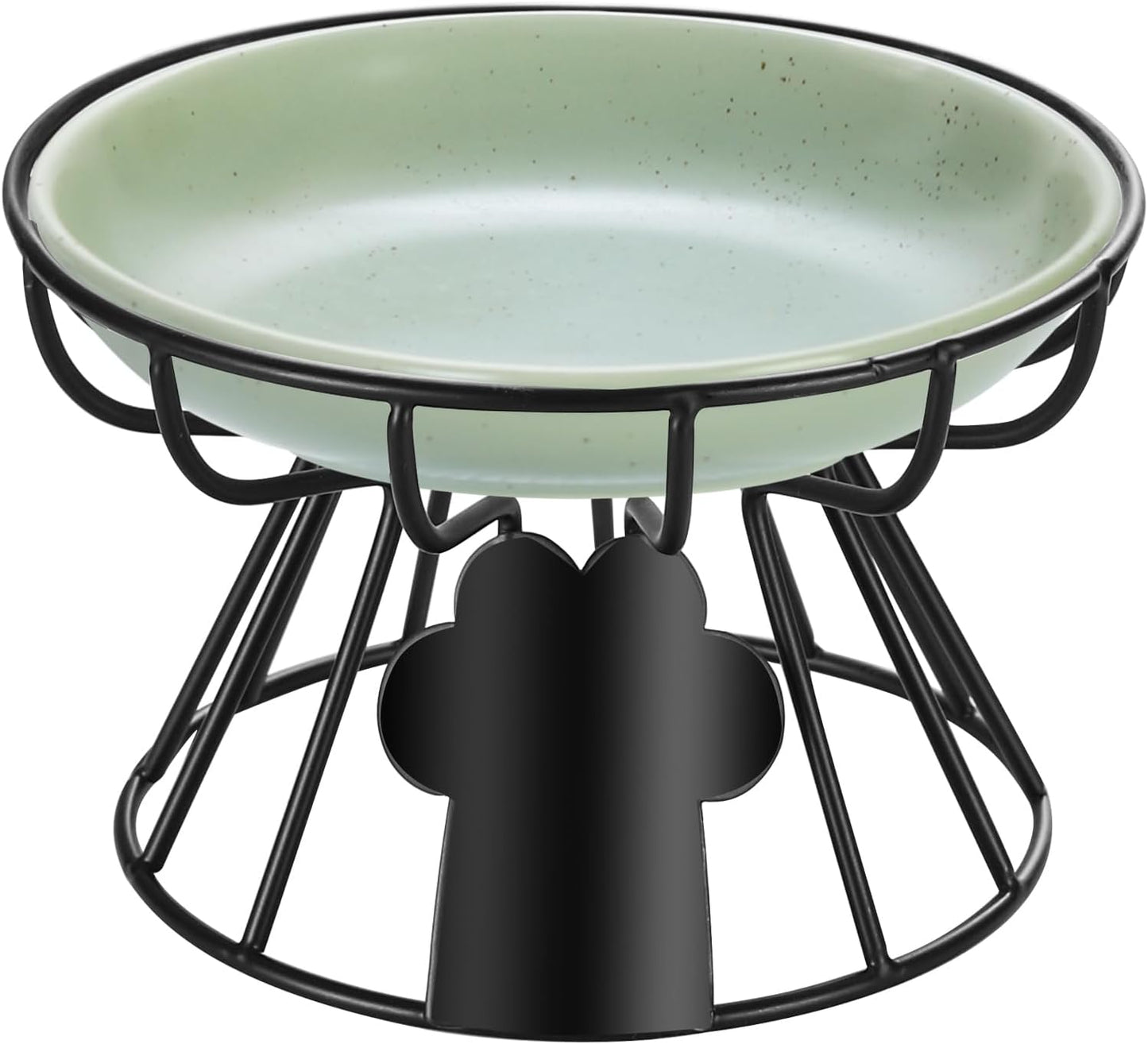 Shallow Cat Dishes with Metal Stand,Elevated Cat Bowl,Ceramic Cat Bowls,Raised Cat Food Bowls,Pet Feeder for Indoor Cats,Kitten and Small Dogs, Dishwasher Safe
