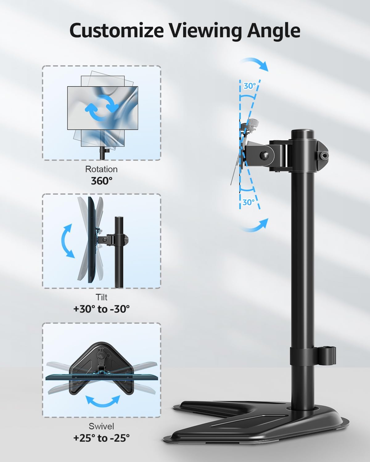 MOUNTUP Single Monitor Stands, Freestanding VESA Monitor Desk Mount fits 13'' to 32'' Computer Screen with Height Adjustable, Swivel, Tilt, Rotation, Holds up to 17.6 lbs, VESA 75x75/100x100 MU0023