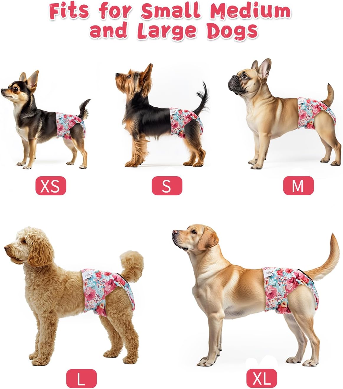 CuteBone Washable Female Dog Diapers 4 Pack Reusable Doggie Heat Diapers for Period FMG03S