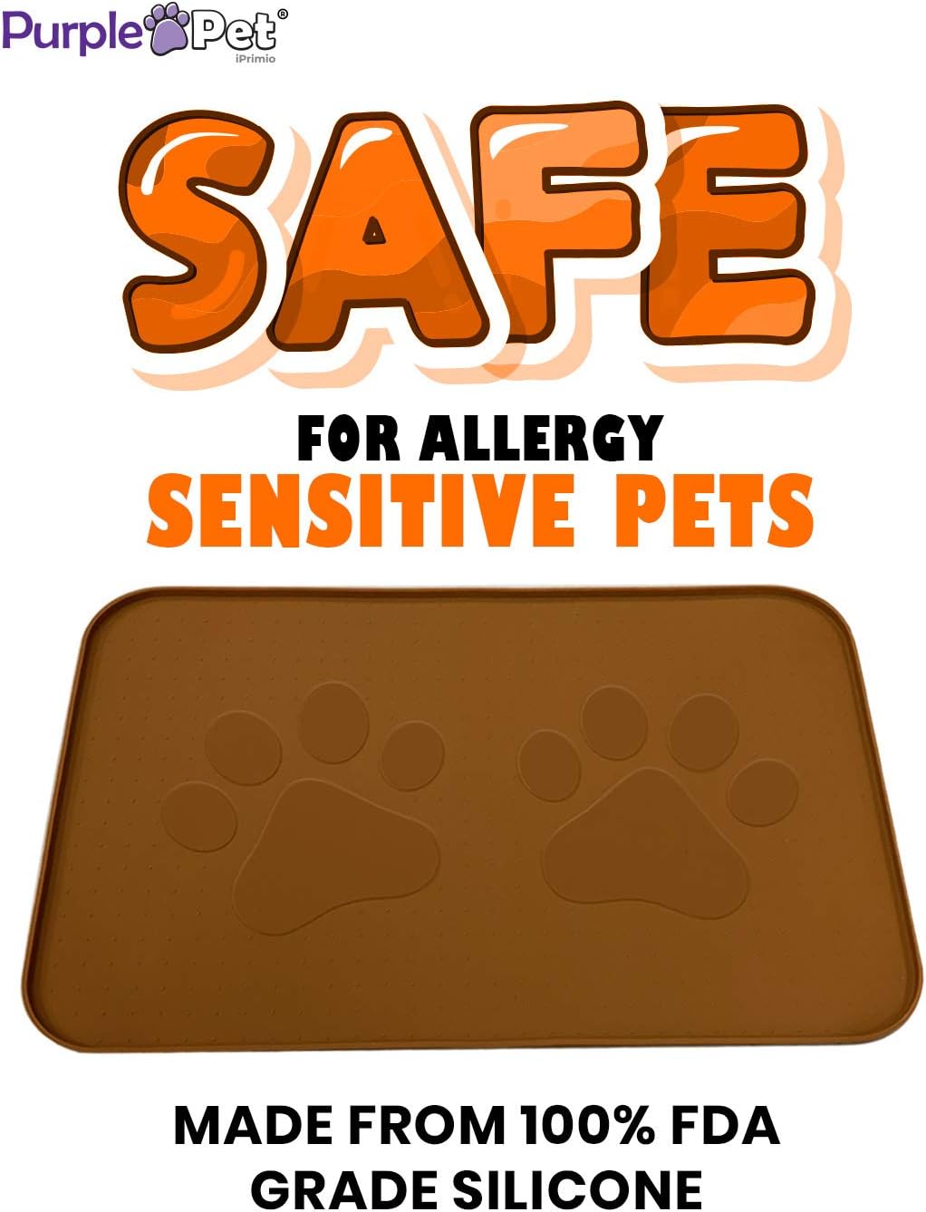 iPrimio Extra Large Pet Food Mat with Logo - Food Grade Silicone Cat Dog Feeding Mat - Dog Bowl Mat for Food and Water - Prevent Pet Water Food Spills - Protects Flooring - Non Slip - Large Brown