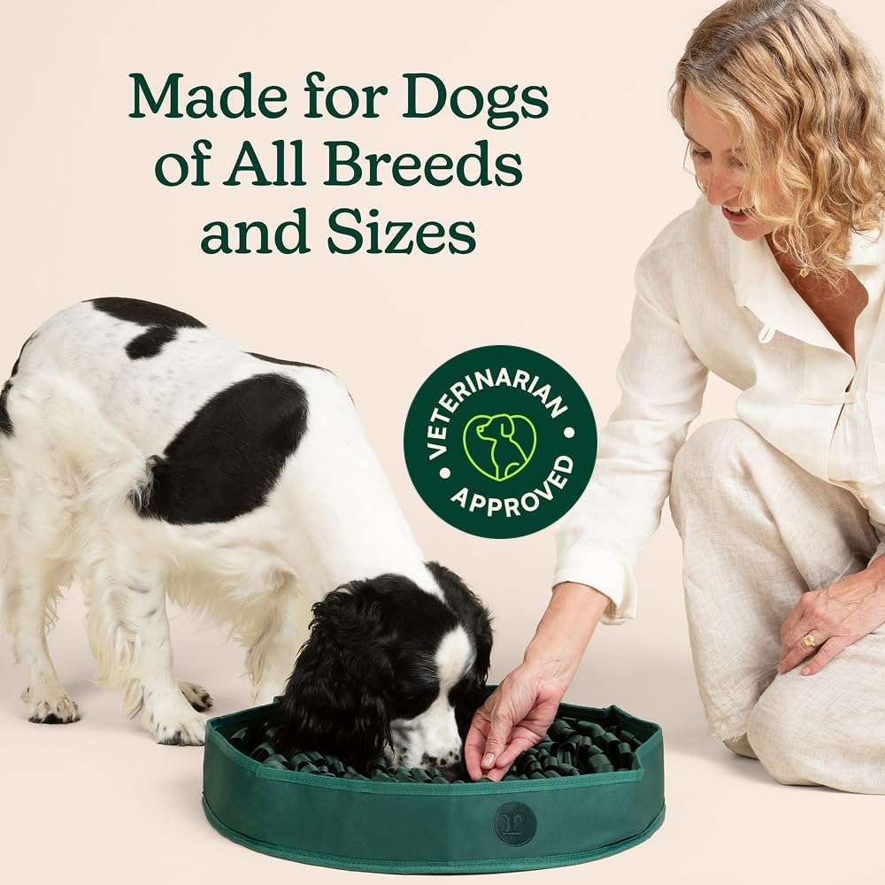 Reggie Stimulating Feeding Mat for Dogs, for Dog Calming Support, Reducing Speed Eating, and Mental Stimulation, 20" Large Diameter, Hunter Green