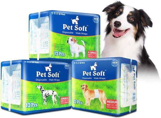 Pet Soft Disposable Male Dog Wraps - Dog Diapers for Male Dogs, Puppy Diapers 72pcs XSmall