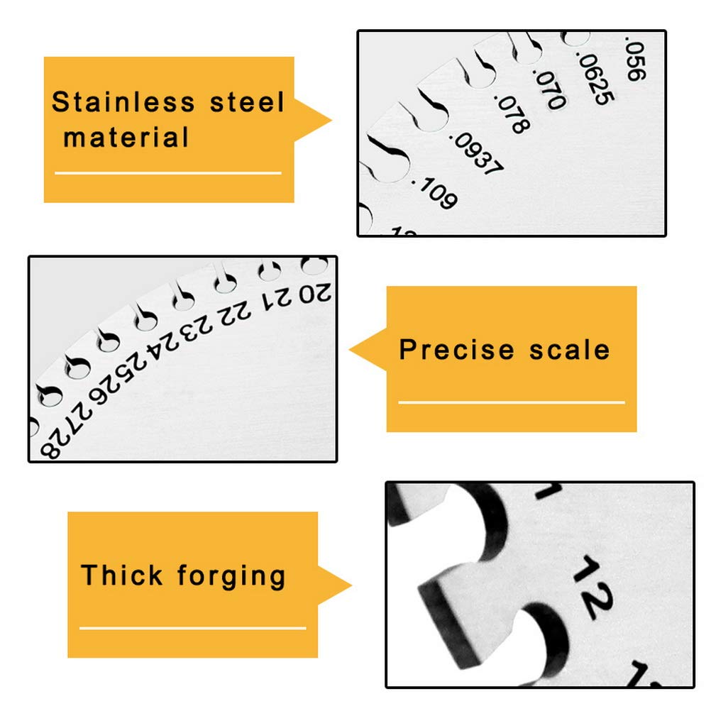 2 Pcs Stainless Steel Thickness Gauges Wire Gauge Measuring Tool, Metal Sheets Welding Tool Round Wire Cable Sheet Thickness Gage and Wire Thickness Gauge