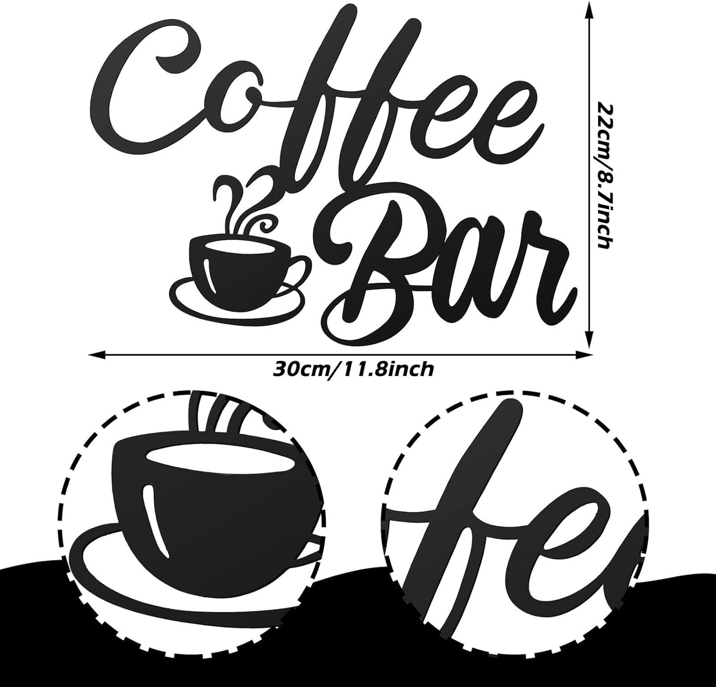 Shimeyao Coffee Bar Accessories Coffee Bar Sign for Wall Metal Rustic Hanging Wall Art Vintage Black Cup Letter Sign for Cafe Home Office Kitchen