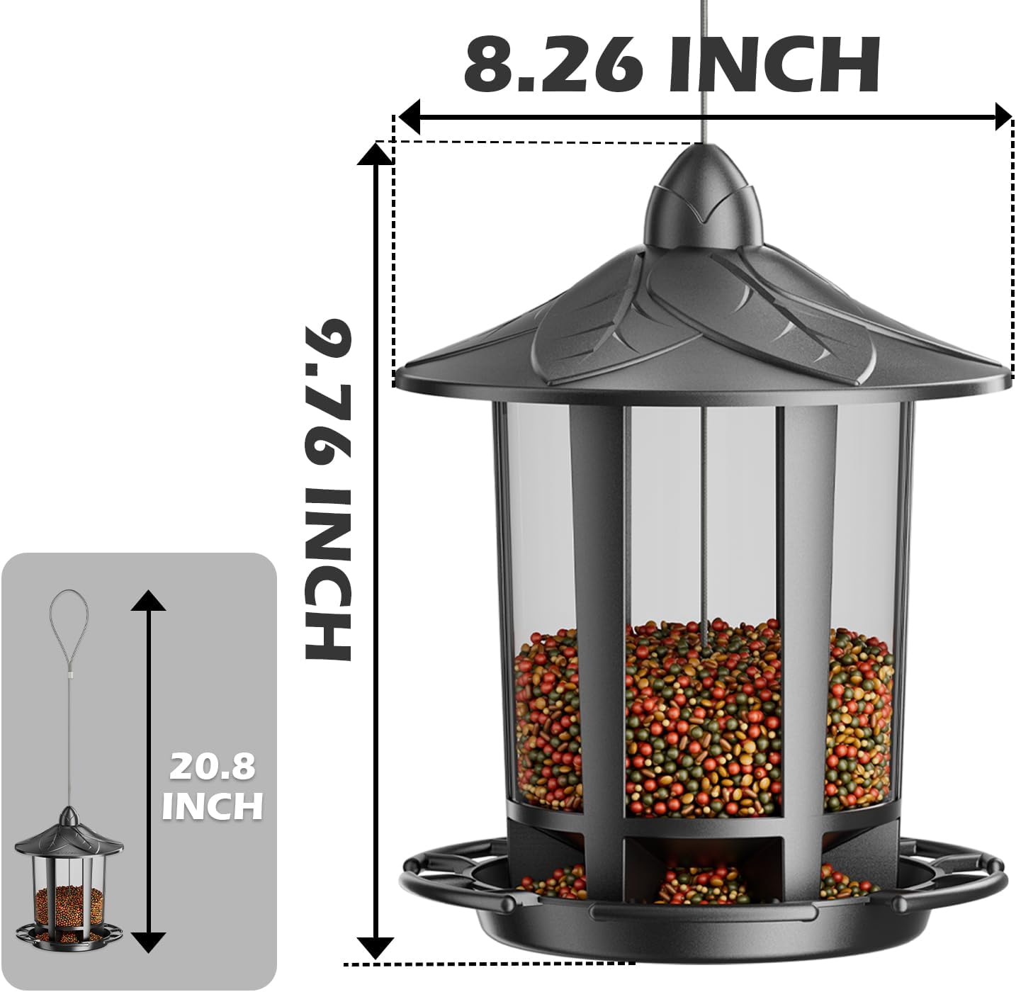 Birdream 2 Pack Bird Feeders for Outdoor Hanging, Assembly Required, 1-Min Easy Setup, Charming Castle Design, Attracting Cardinals Chickadees Goldfinches & Sparrows - Black