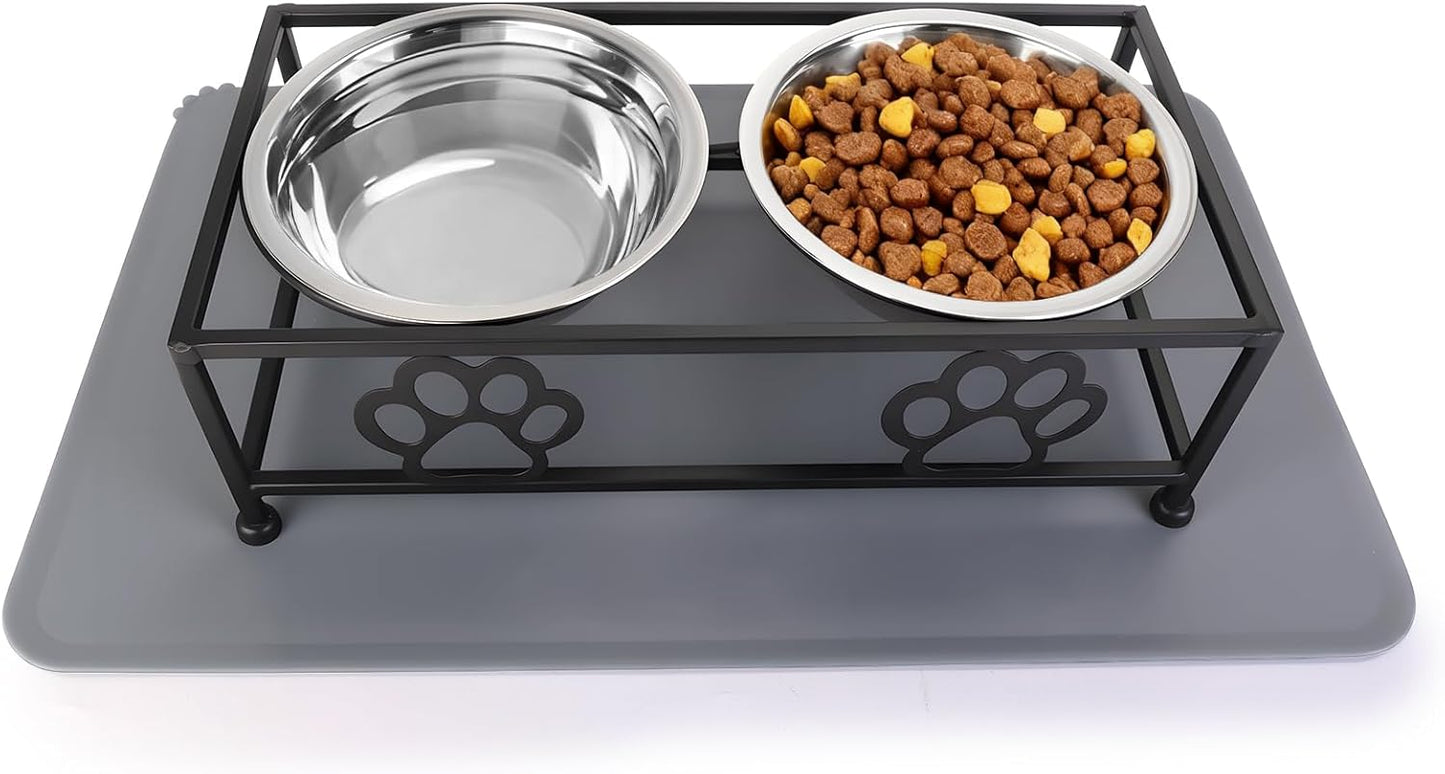 Elevated Cat Dog Bowls 2 Pack Raised Cat Dogs Bowls Stand with Non-Slip Slicone Mat Stainless Steel Elevated Pet Feeding Station (Black)