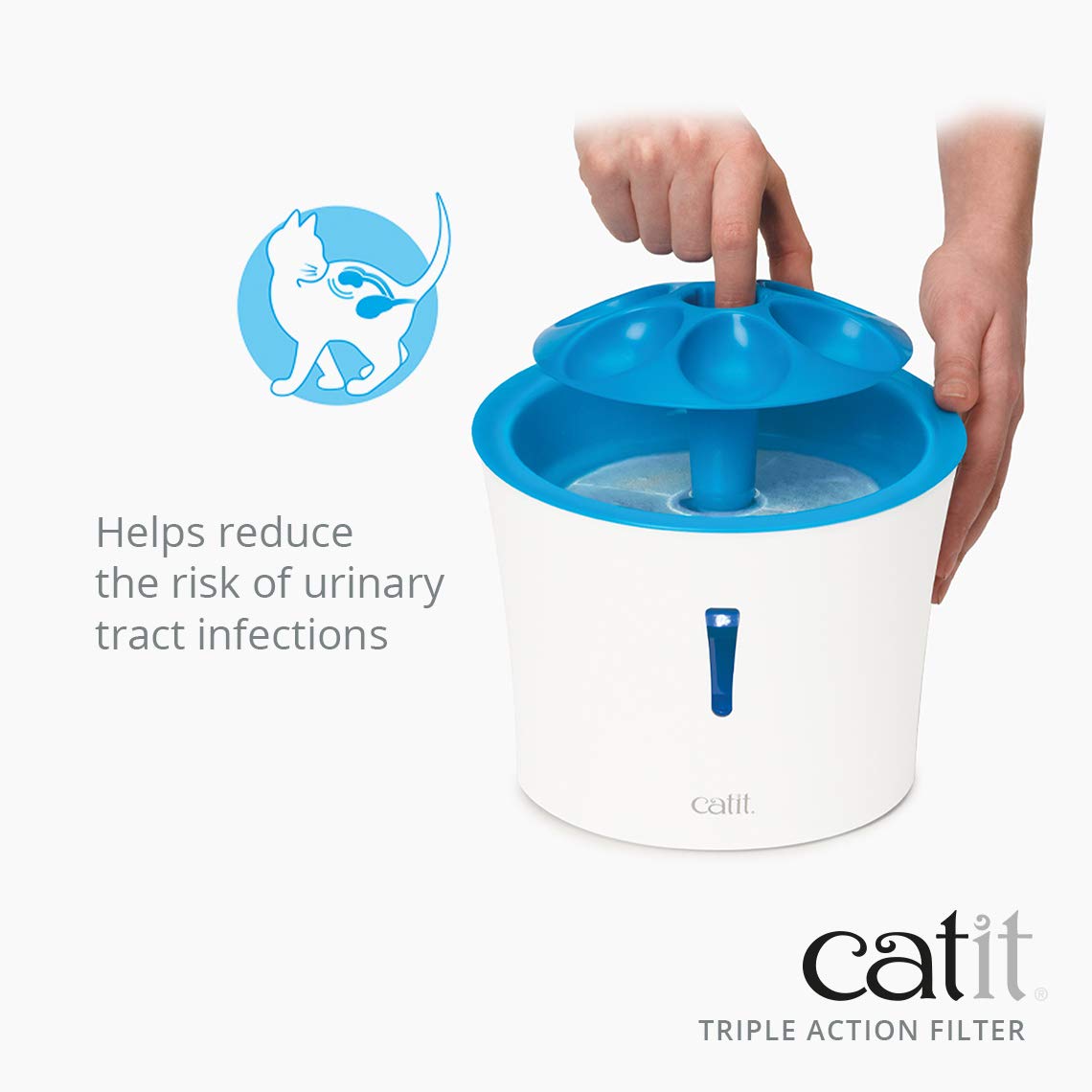 Catit LED Flower Fountain with Set of 5 Triple Action Filters, Cat Drinking Water Fountain, Blue, 3 L