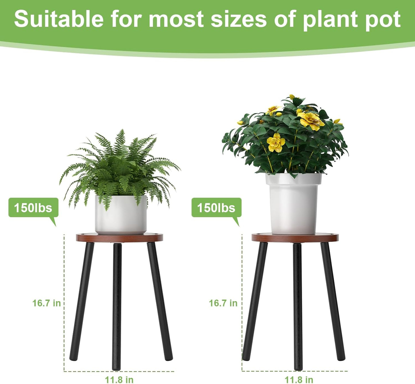 2-Pack Wood Plant Stands Indoor, 16.7" Tall Plant Stand Outdoor Mid-Century Plant Stool, Single Plant Table Modern Small Round Side/End Table for Living Room, Balcony, Office(Brown)