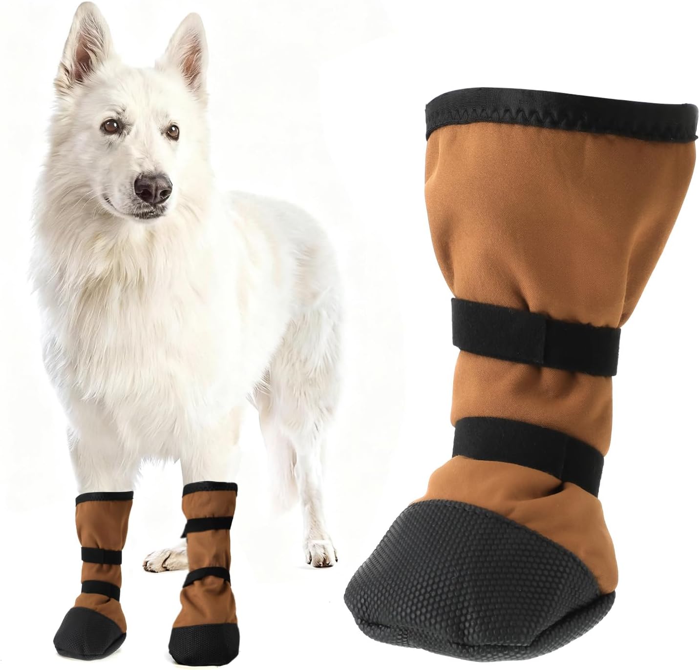 2 Pcs Dog Paw Wound Recovery Boots Non-Slip Dog Protector Boots for Injured Paw Breathable Soft Pet Shoes for Wound Care Outdoor Walking(L,Khaki)