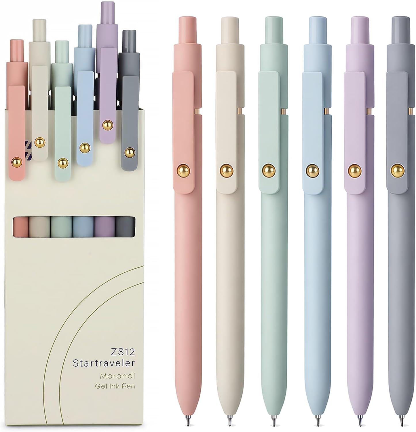 FIOVER Gel Pens, 6pcs 0.7mm Fine Point Black Ink, Quick Dry Smooth Writing Pens for Journaling, Nurse Aesthetic Cute Office School Supplies, Gifts for Women and Men (6Pcs Morandi-Black Ink)