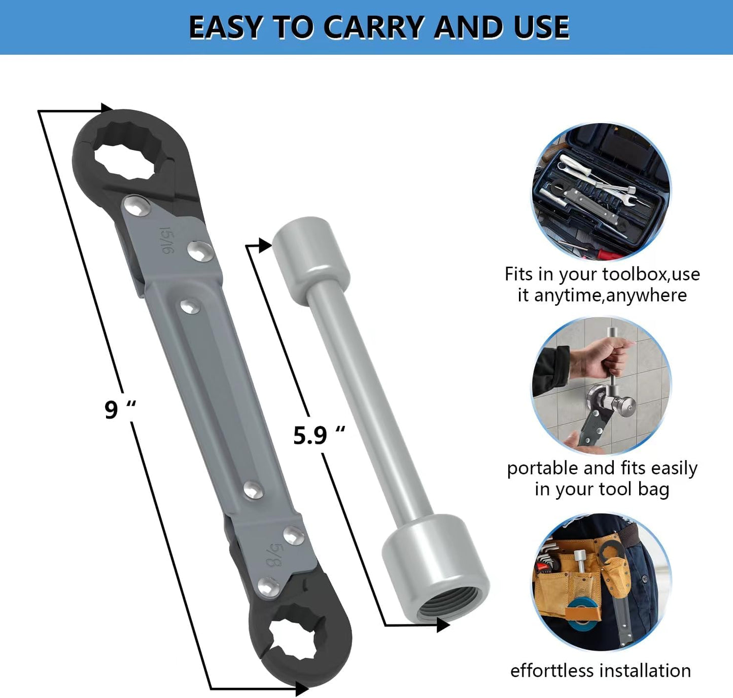 Plumbing Tools Angle Stop Wrench Kit – Adjustable Wrench Professional Plumber Tools for Installing New Compression Angle Stops and Removing Compression Rings-Silver Tool Kit