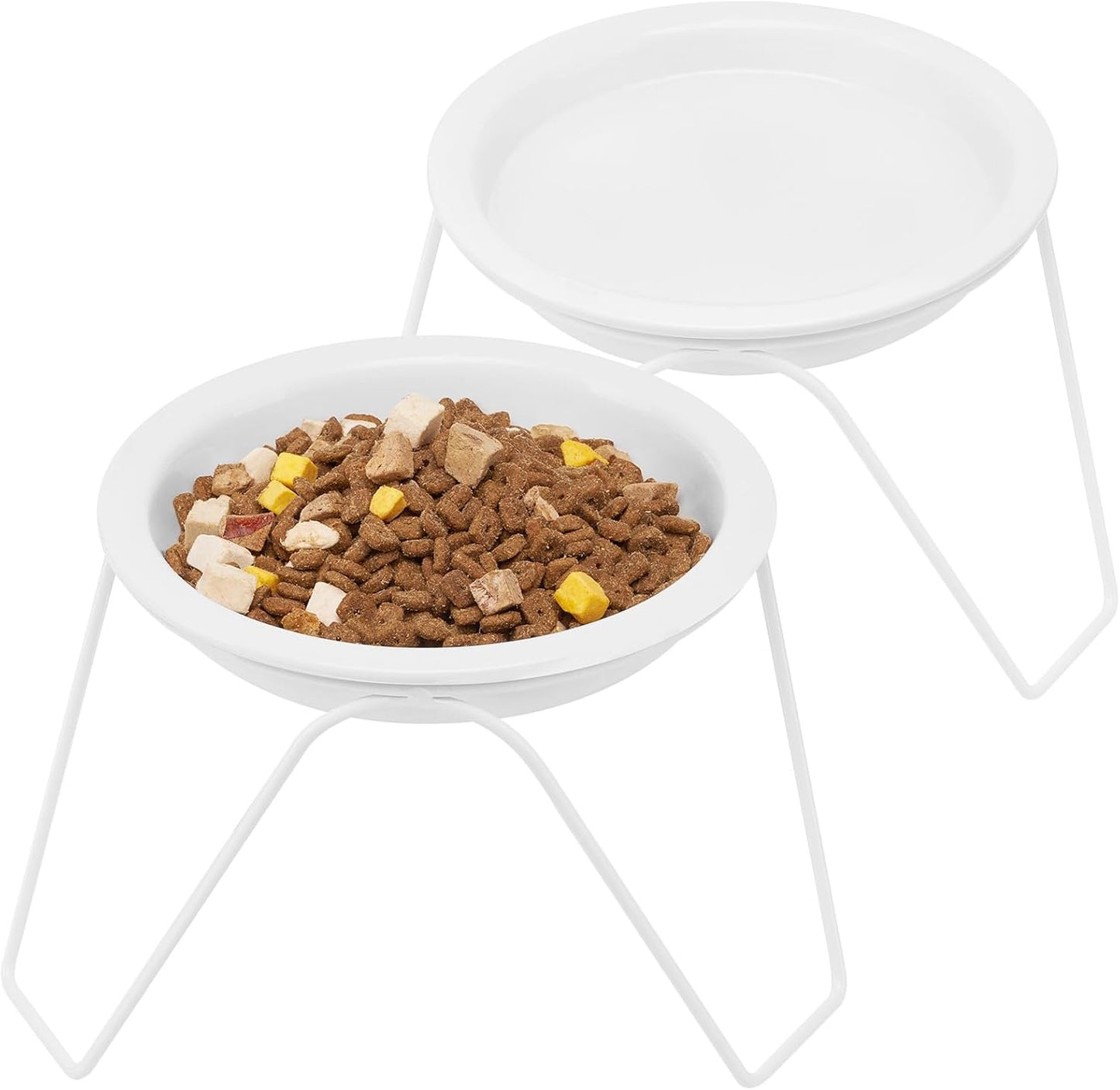 2-Pack Ceramic Raised Cat Bowls for Food and Water, Elevated Pet Dishes Bowls with Stand, Cats and Small Dogs, Dishwasher Safe