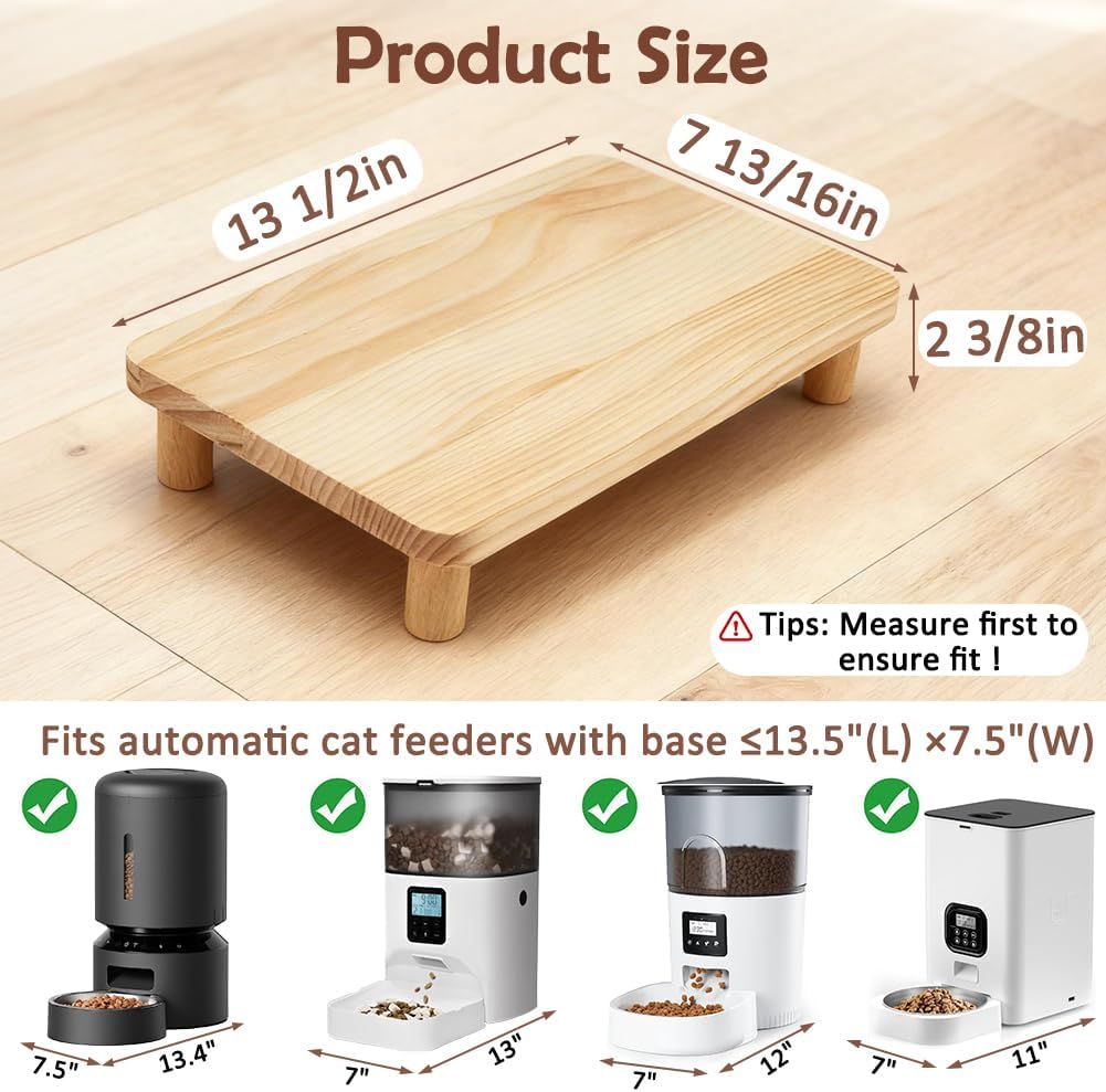 SZEE Cat Food Stand for Automatic Feeder & Tradition Bowls, Elevated Cat Food Table Station, Raises Feeder/Bowl by 6cm, Premium Solid Wood Material, Relieves Spine and Joints Noticeably on Pets