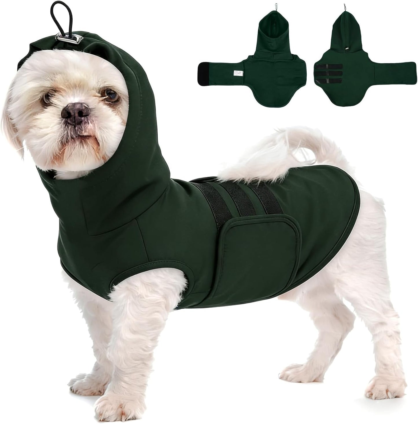 Anxiety Vest for Small Dogs-S | Anxiety Shirt with Hood Ear Cover,Sleeveless Lightweight Calming Vest for Strangers,Storm,Travel,Breathable for All-Seasons (DarkGreen)