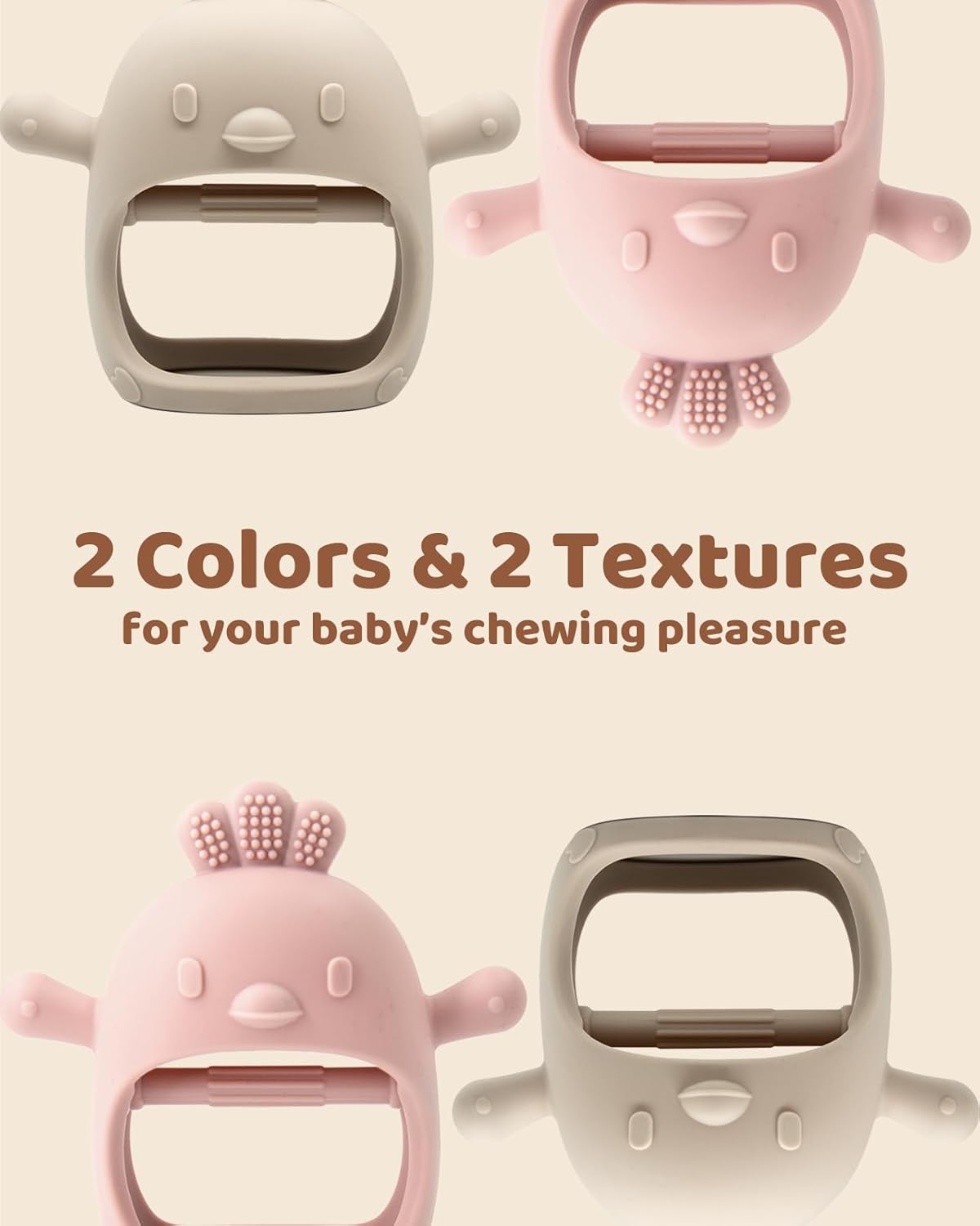 ChooKaChoo 2 Pack Baby Teething Toy Silicone Teething Mitten for Babies Over 3 Months Anti Dropping Wrist Hand Teethers Baby Chew Toys for Sucking Needs, BPA Free