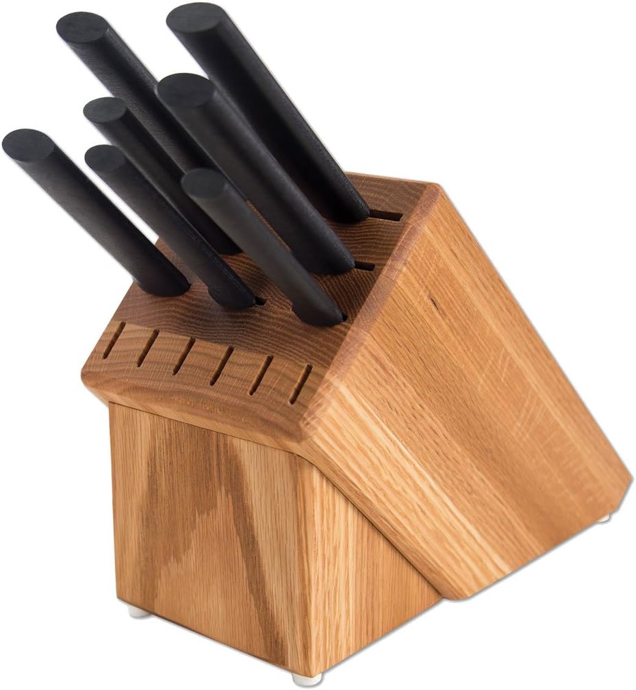 Rada Cutlery Essential Oak Block Set (G258), 8-Piece Block Knife Set, Stainless Steel Blades, Black Handle