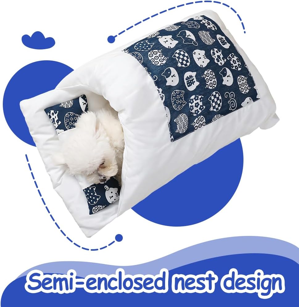 Cat Sleeping Bag, Washable Cozy & Soft Warming Cat Bed 360°Wrap Pet Snuggle Sack Pouch with Pillow for Indoor Cats Dogs