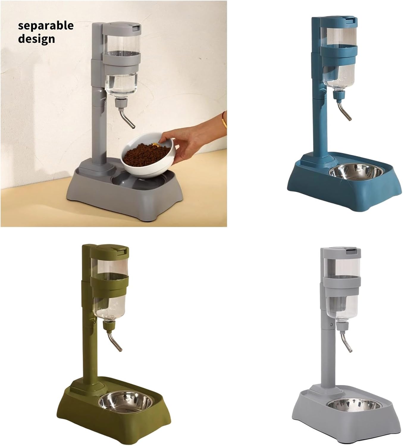 Versatile Pet Water and Food Bowl with Adjustable Drinking Height for Different Sized Pet Large Capacity Indoor Pet Drinking Fountain
