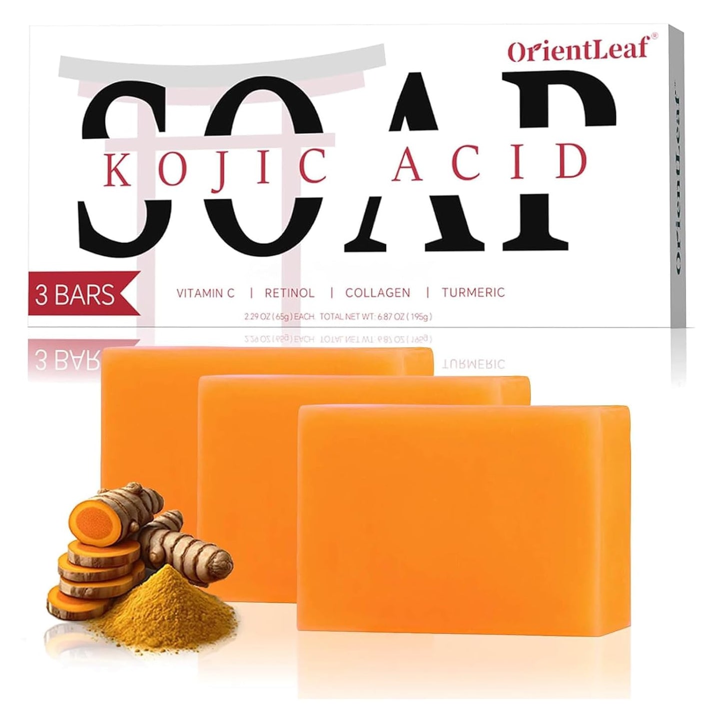 Kojic Acid Soap, Turmeric Soap Bar for Dark Spots, Fresh Citrus Scent, Gentle for Face and Body Wash with Vitamin C, Shea Butter, Retinol, Gifts for Women (3 PACK)