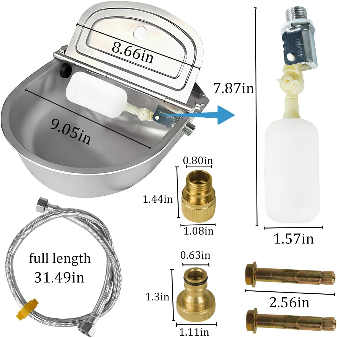 Automatic Animal Drinking Horse Water Bowl Stainless-Steel Livestock Waterer with Float Valve, Large Capacity Outdoor Trough for Dogs Horse Goat Pig Cow