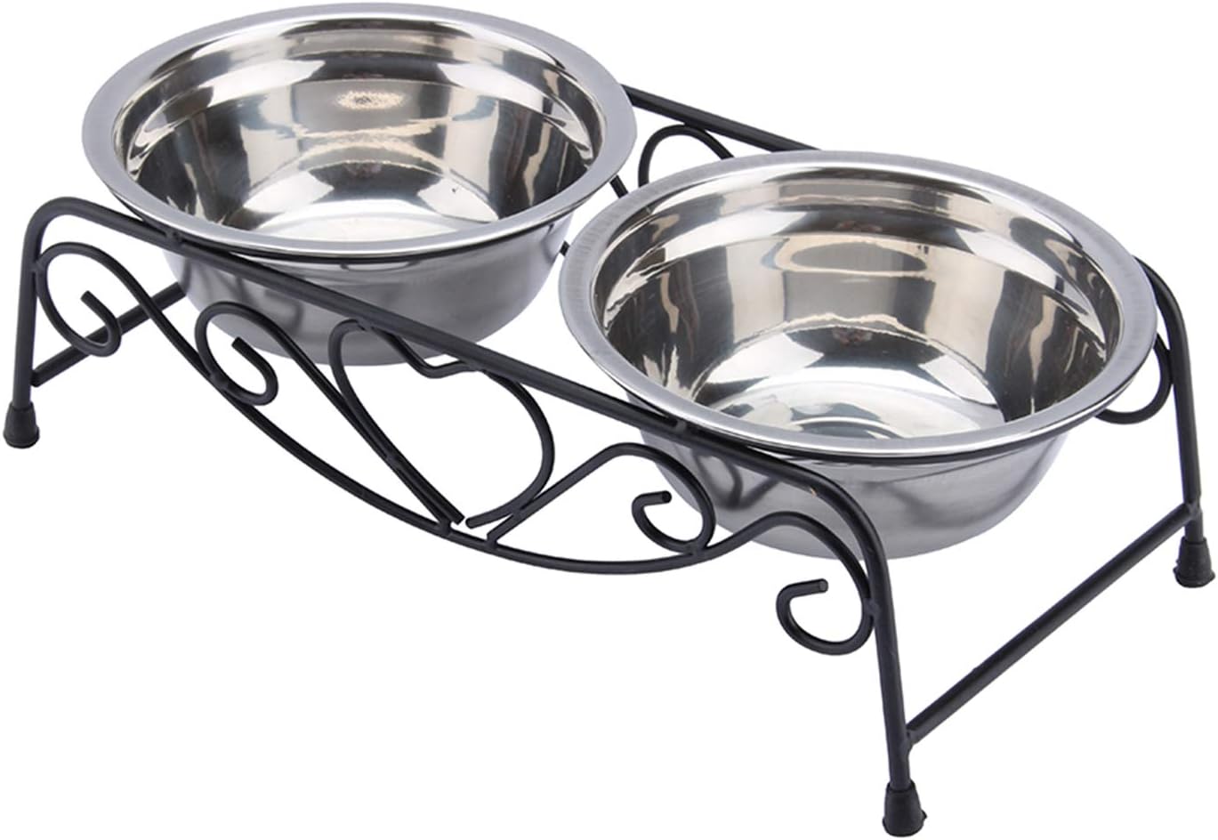 Elevated Double Pet Bowl, Dog Bowls with Stand Polished Stainless Steel Modern Cat Dog Double Puppy Pet Water Lower Raised Feeder Dish Bowls Stand Us, Raised Cat Bowl for Home, Great