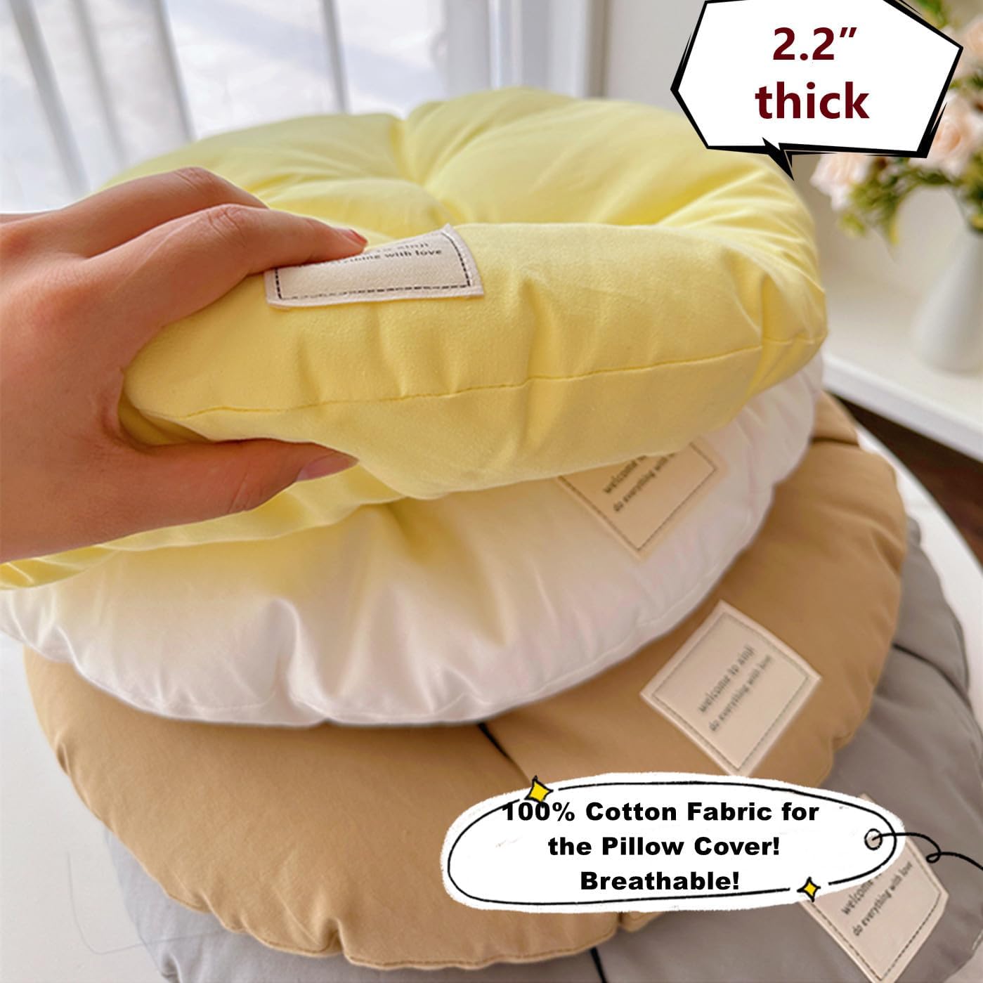 SHENGOCASE 2-Pack 16" Round Soft Cat Kneading Pillow Cushion Bed for Cat Dog House Perch, Cushion Pad Padding (Khaki)