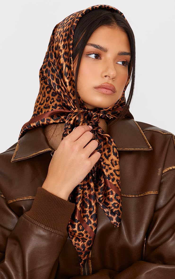 35 Inch Leopard Print Silk Head Scarf for Women Satin Hair Neck Scarf Wrap Large Lightweight Bandana