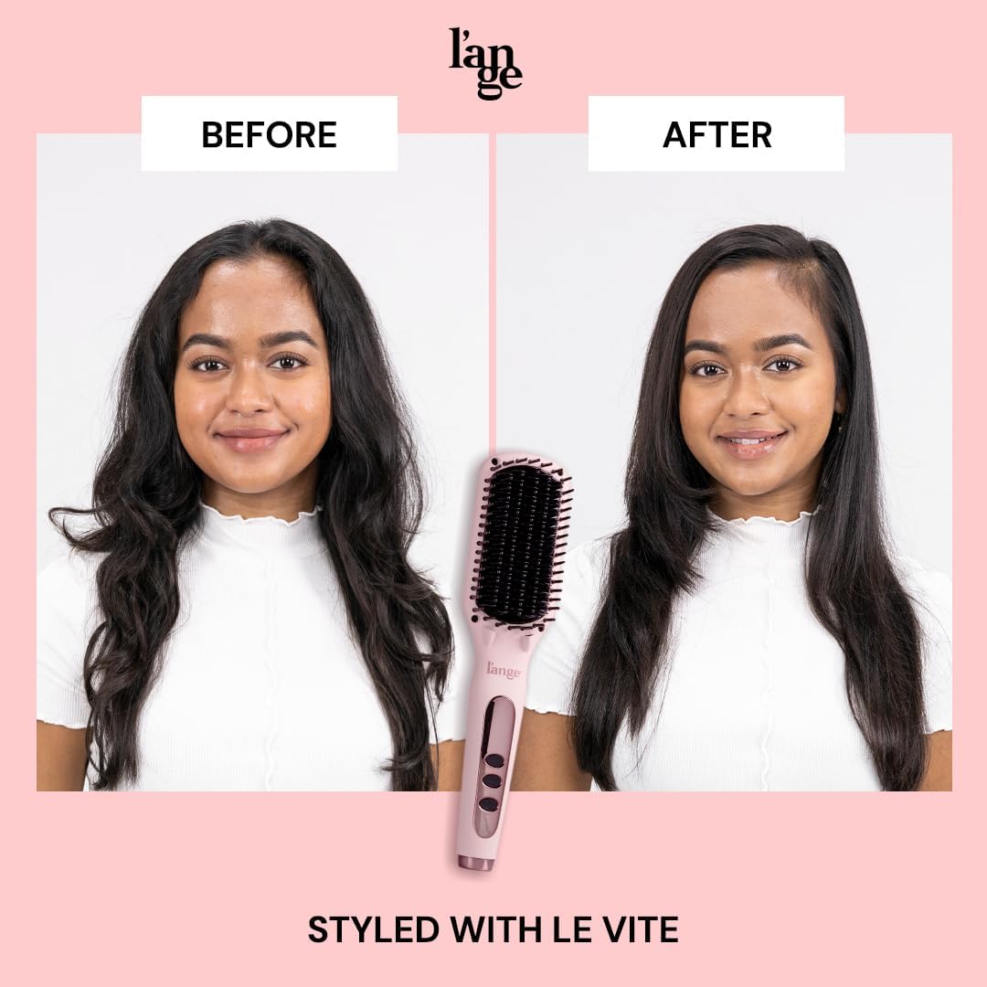 L'ANGE HAIR Le Vite Straightening Brush | Heated Hair Tool for Smoother, Frizz-Controlled Look | Dual-Voltage Hot Brush Straightener for Effortless Styling & Shine | Ceramic Standard Size (Blush)
