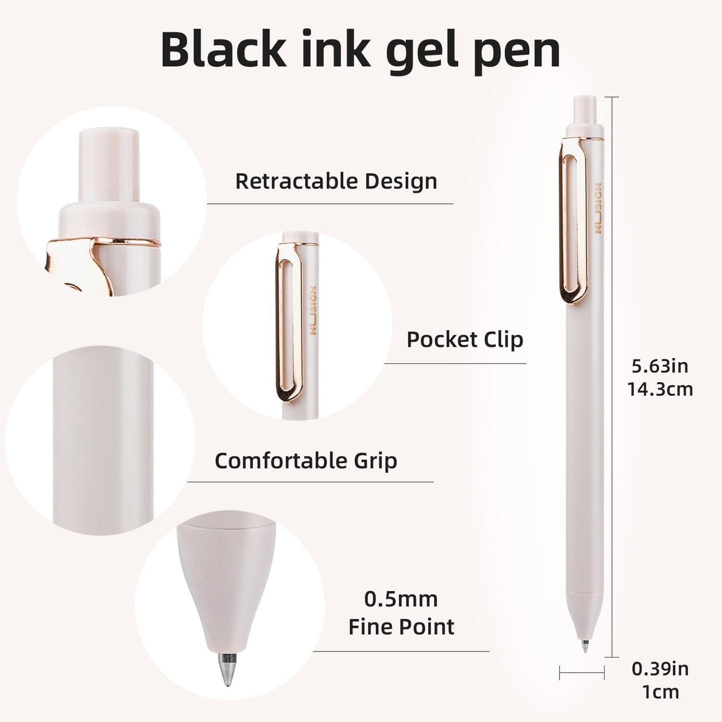 Gel Pens, 5 Pcs 0.5mm Retractable Quick Dry Black Ink Fine Point Rolling Ball Gel Pen, Smooth Writing No Bleed for Journaling Note Taking, Home School Office Supplies
