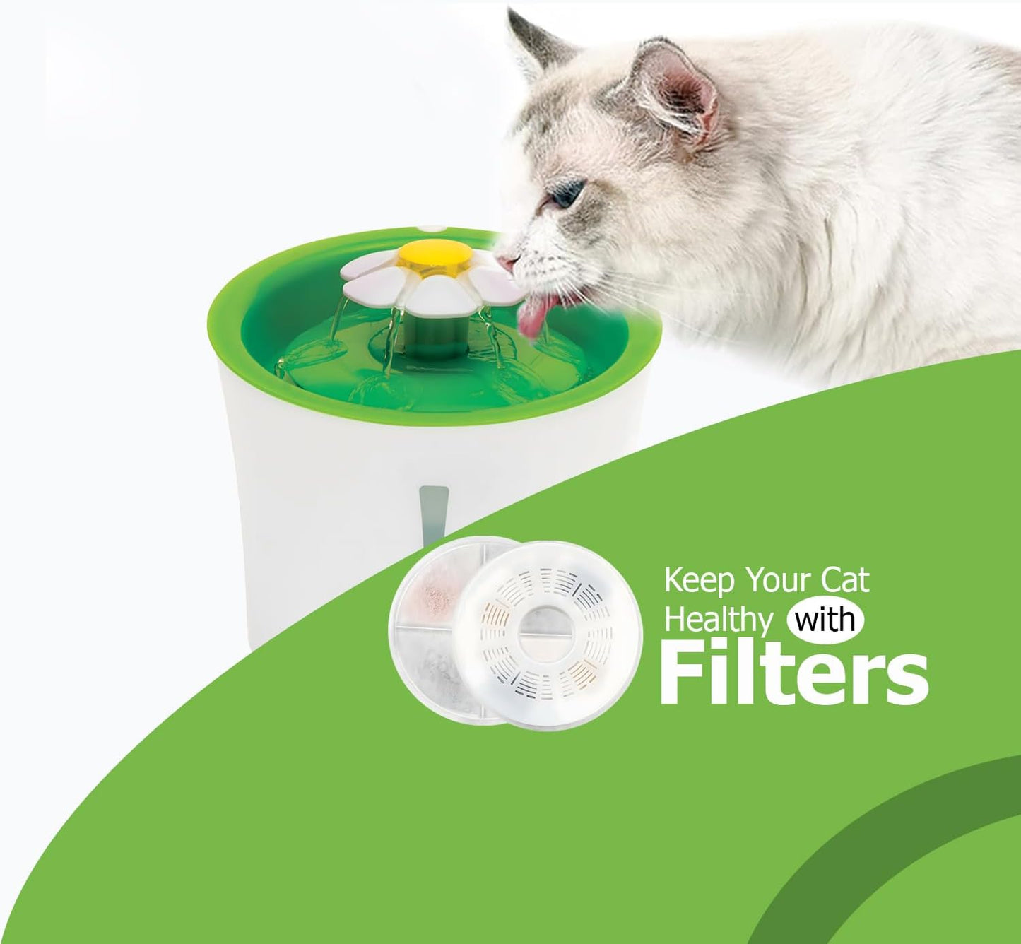 6 Pack Cat Water Fountain Filter Replacement for Catit, Pet Filters for Flower Fountain, Catit Design Senses Fountain, Senses 2.0, Fresh & Clear Stainless Steel Triple Action Filter Replacement