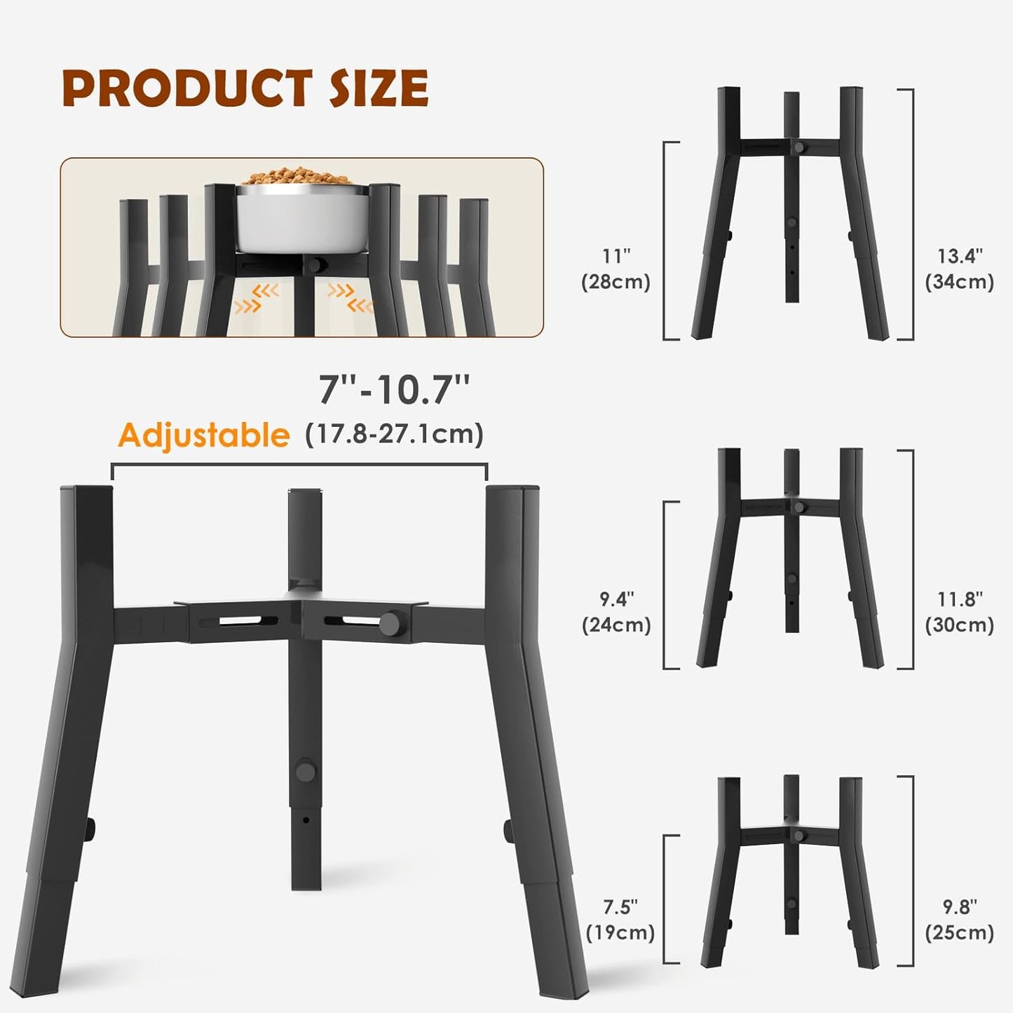 Dog Bowl Stand for Large Dogs, Adjustable Width & Height, Tall Elevated Dog Food Water, Bowl Not Included