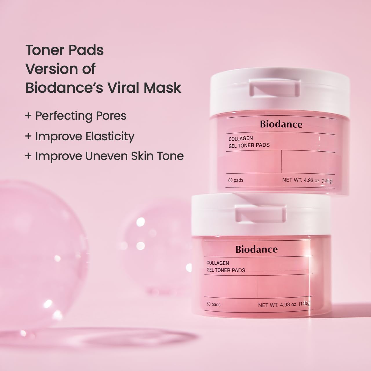 Biodance Collagen Gel Toner Pads, Pore Minimizer for Face, Improving Elasticity, Plumping Toner Pads for Sensitive Skin, Pre-Soaked Pads, Korean Skin Careㅣ4.93 fl.oz.(140g)*60Pads