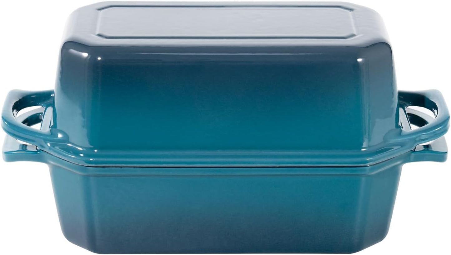Bread Pan Cast Iron Loaf Pan with Lid Bread Loaf Pan 8.5x4.5 Inch Loaf Pan Enameled Cast Iron Sourdough Loaf Pan, DarkCyan