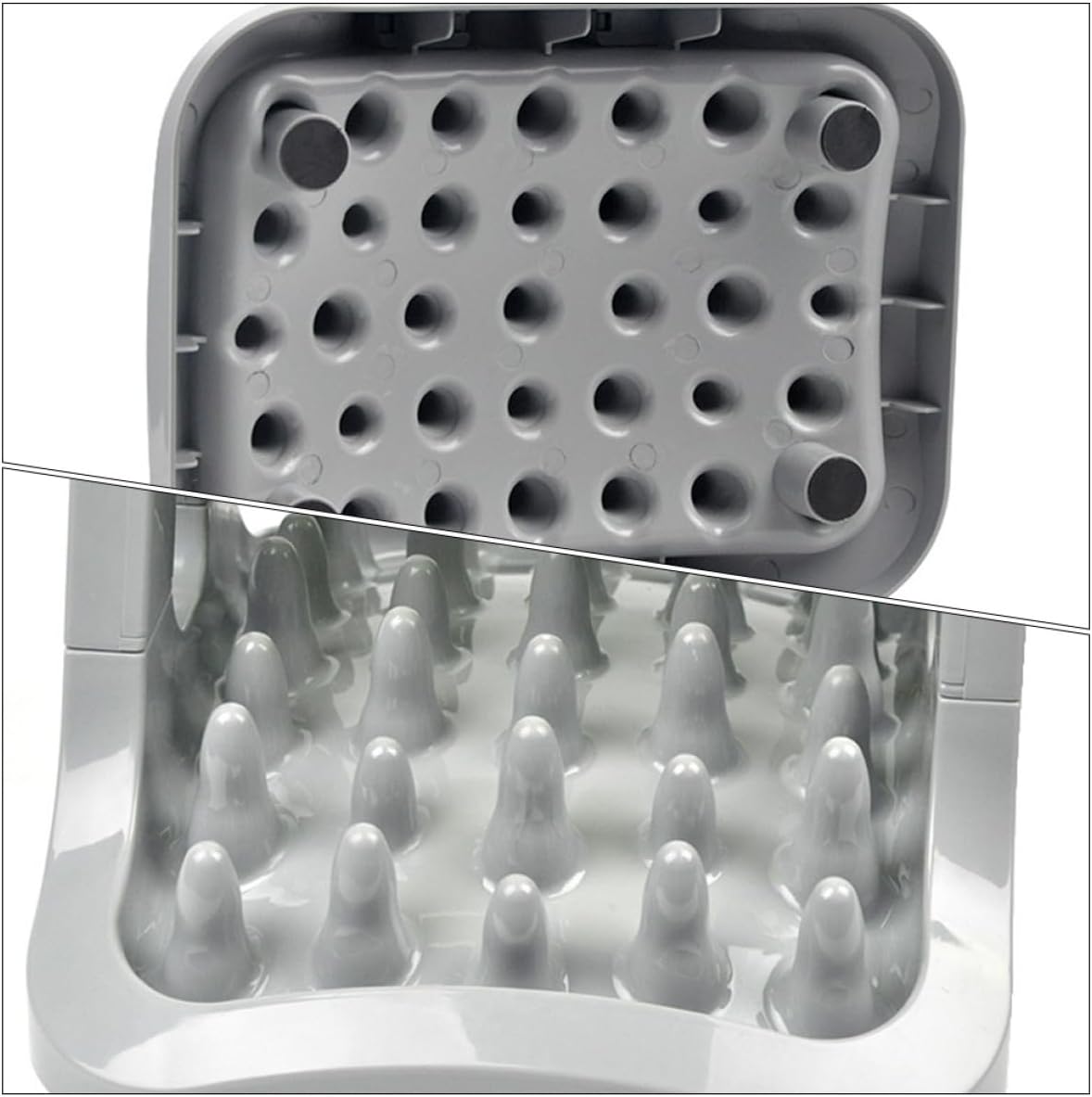 FAVOMOTO Automatic Dog Food Dispenser Slow Feeder Bowl, Anti-Choking Plastic Pet Feeding Tool with Rotating Food Puzzle, Gray and Green for Puppy Training and Interactive Feeding