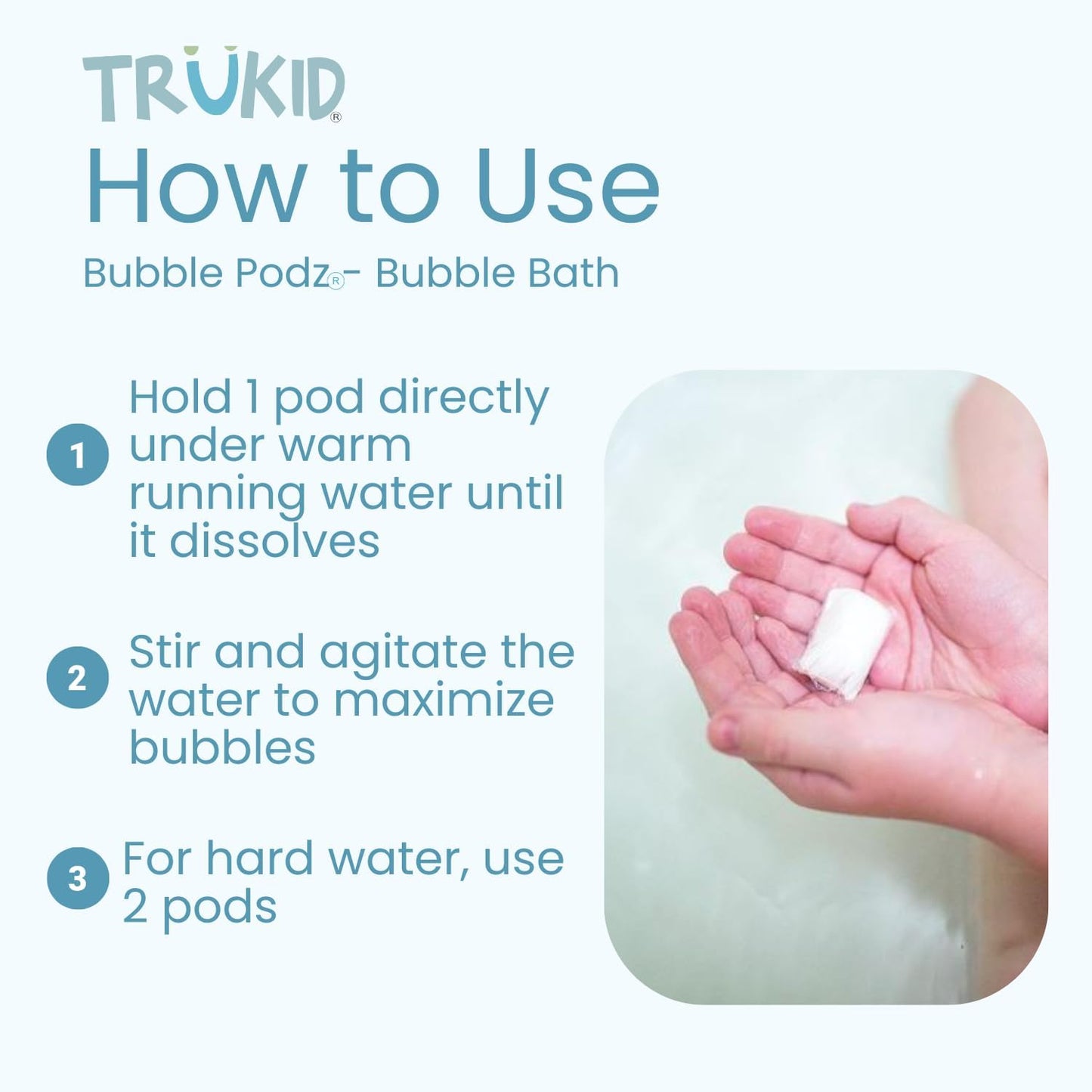 TruKid Bubble Podz Bubble Bath for Kids, Toddlers, & Babies, NEA-Accepted for Eczema, Gentle Refreshing Colloidal Oatmeal Bath Bomb for Sensitive Skin, pH Balanced, Tear Free, Unscented (60 Podz)