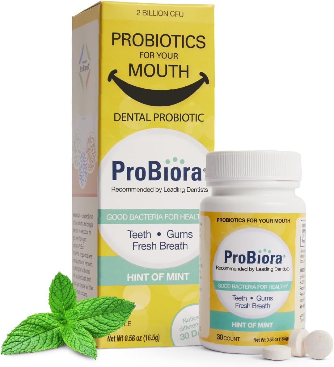 ProBiora Oral-Care Chewable Probiotic Tablets | Probiotic Supplement for Women & Men | Healthier Teeth & Gums | Fresher Breath | Whiter Teeth | 60 Count | Mint