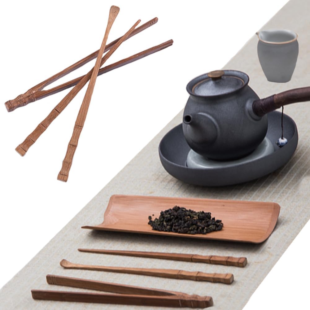 4 Pcs Gongfu Tea Set, Chinese Kung Fu Tea Set, Tea Scoop for Loose Tea, Bamboo Tea Ceremony Utensils, Tea Accessories include Tea Scoop Needle Clip Spatula, for Tea House Restaurant Household