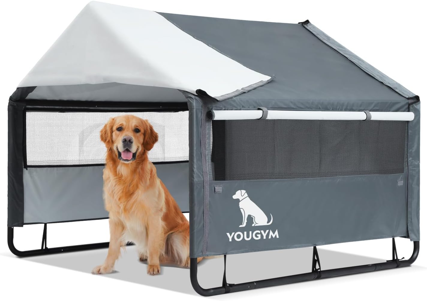 XLarge Outdoor Dog House 4'x4'x3.2' for Large Dogs, Animal Shelter with Doors and Mesh Window, Outside Sun Rain Canopy Pet House for Dogs, Cats, Small Animals and Livestock