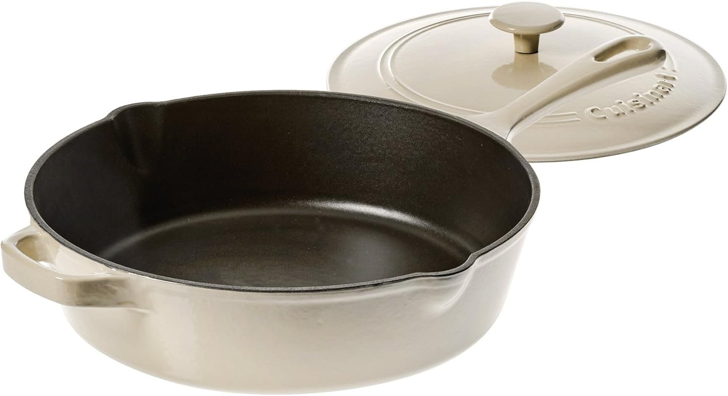 Cuisinart 12-Inch Cast Iron Chicken Fryer with Lid, 4.5 Quart Capacity, Porcelain Enameled Interior, Oven Safe, Induction Compatible, Cream
