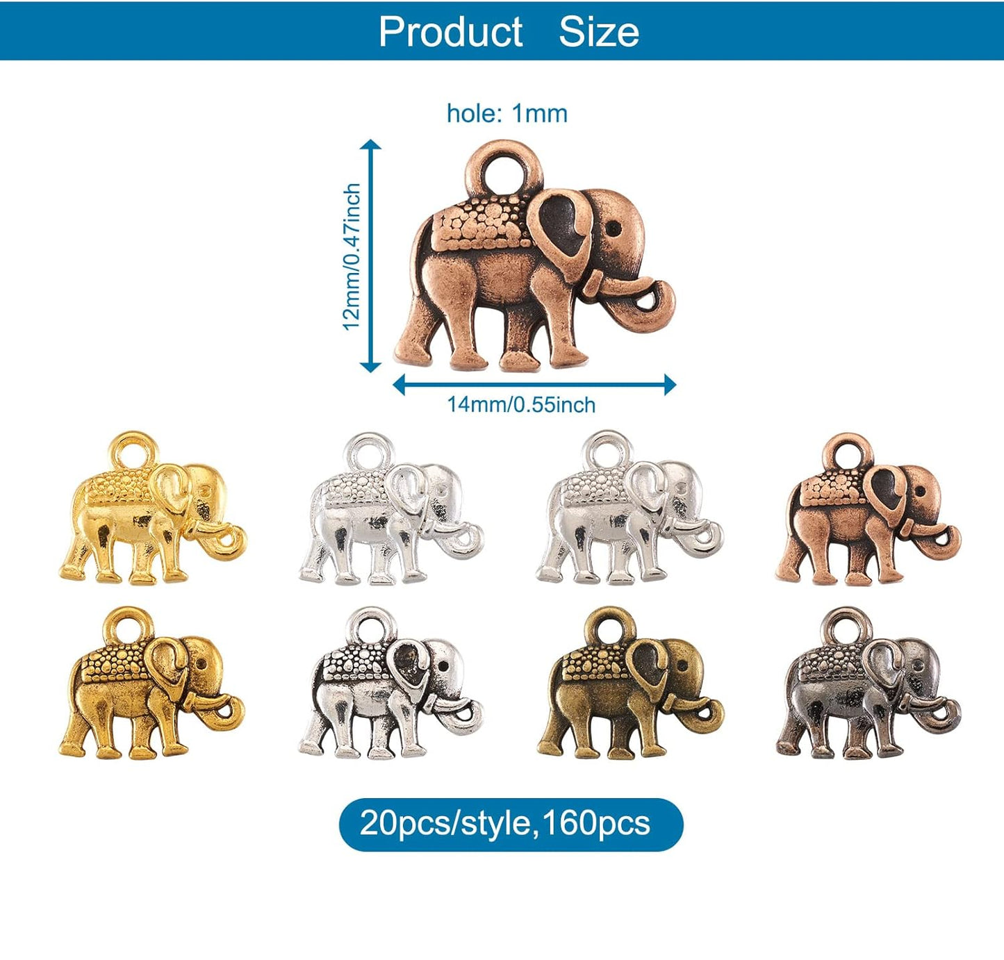Craftdady Golden Elephant Lucky Pendants - Antique Gold Jesus Fish Vintage Buddhist Leaf Evil Eye Dangle Necklace Earring Charms for DIY Craft Jewelry Making