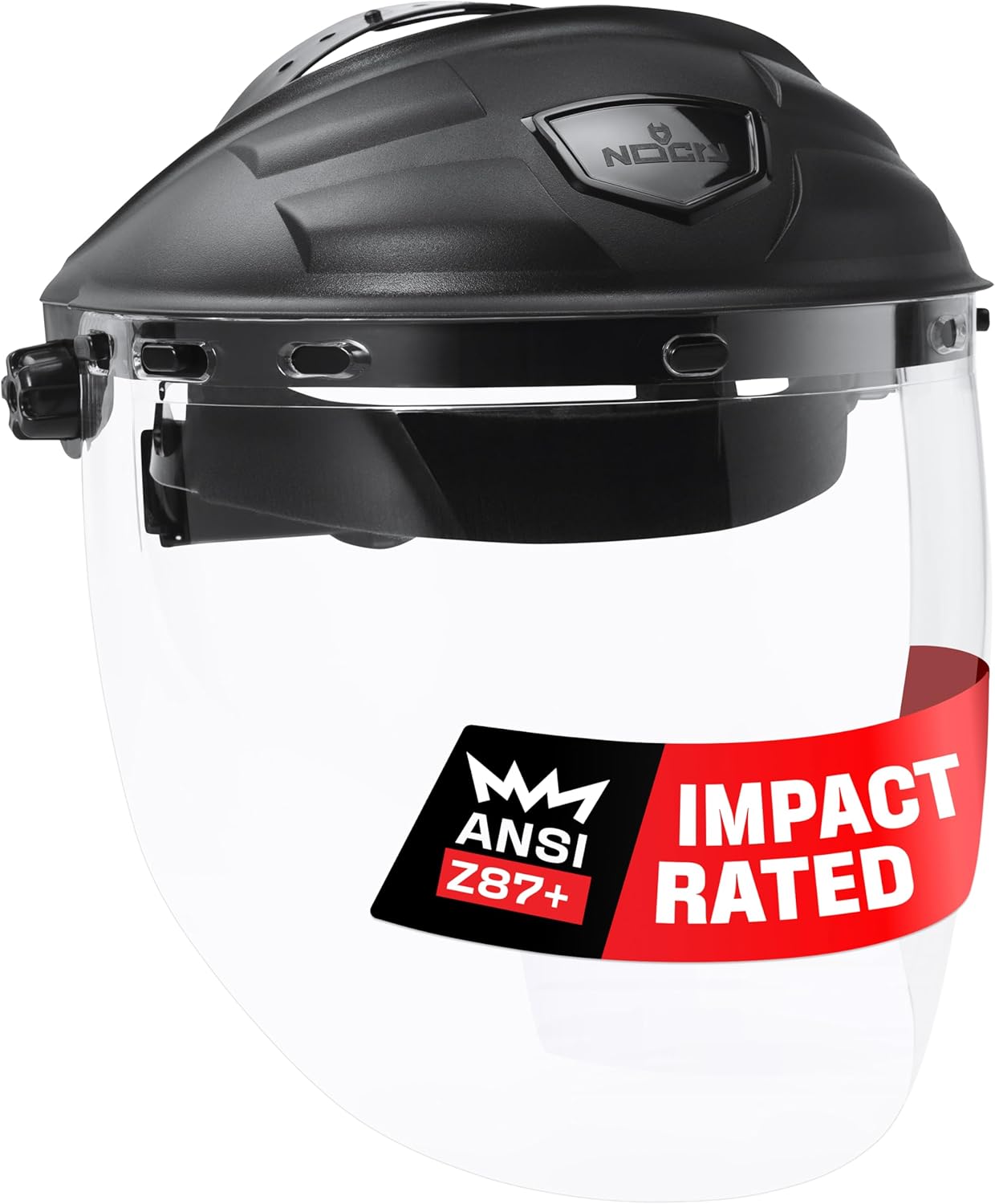 NoCry Premium Safety Face Shield for Grinding and Cutting — Clear Anti-Fog, Impact Resistant Visor and Adjustable Headgear — ANSI Z87.1 Certified for Industrial Use — Washable Sweatbands Included
