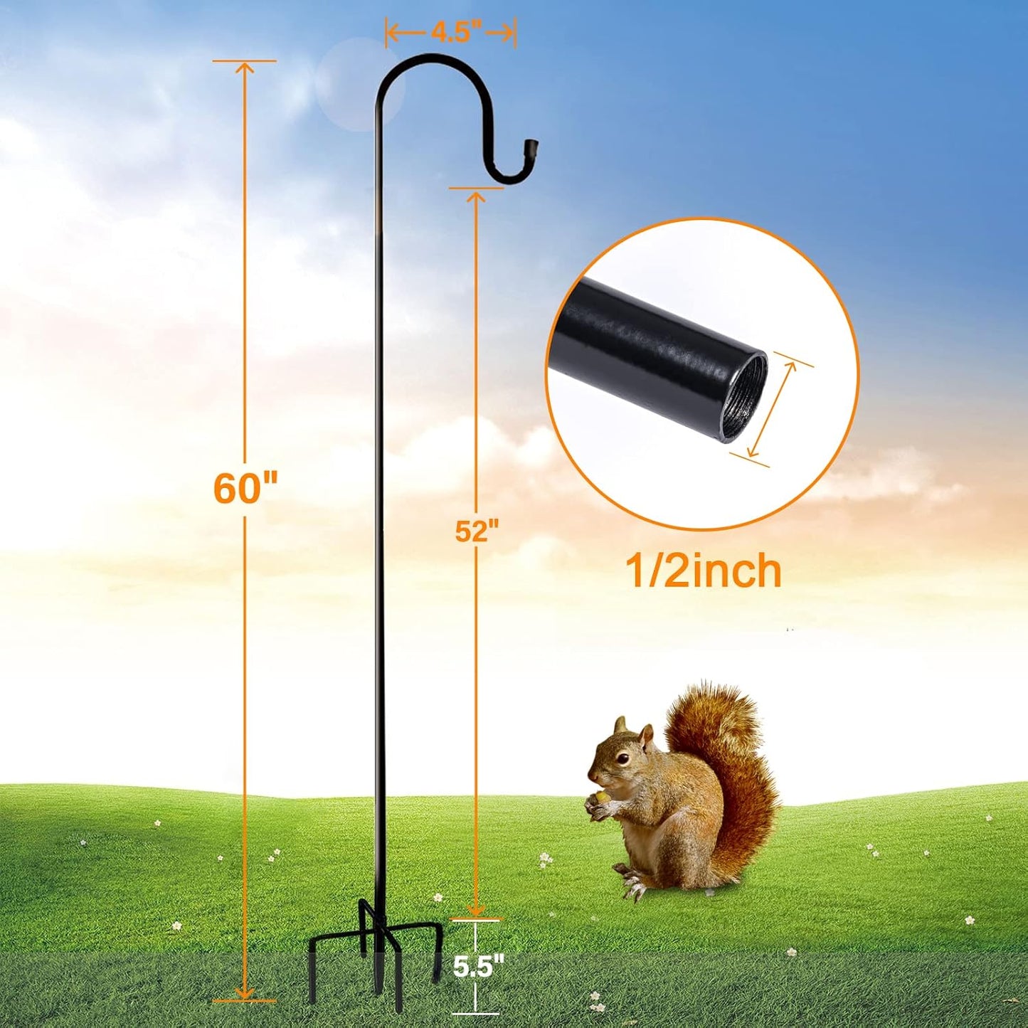 Ottsuls Shepherd-Hooks 60" Adjustable for Bird-Feeder Lantern Plant-Hook Garden-Stake - Plant Stand Hanger for Outdoor Flower Basket, Bird Feeder Hanger Weddings Decor (2 Pack)